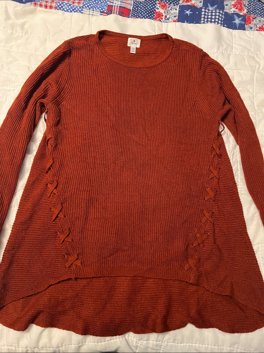 dressbarn Rust Scoop-Neck Knit Sweater with Side Tie Detail